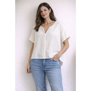 TAHARI Linen V Neck Cap Sleeve Tunic Top‎ White Size M